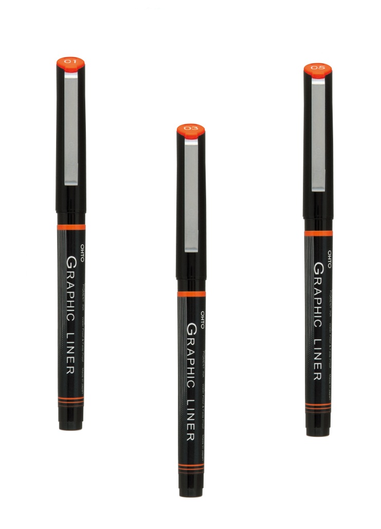 OHTO JAPAN Graphic Liner Needle Point Rollerball Drawing Pen [01-03-05] Pack Of 3.
