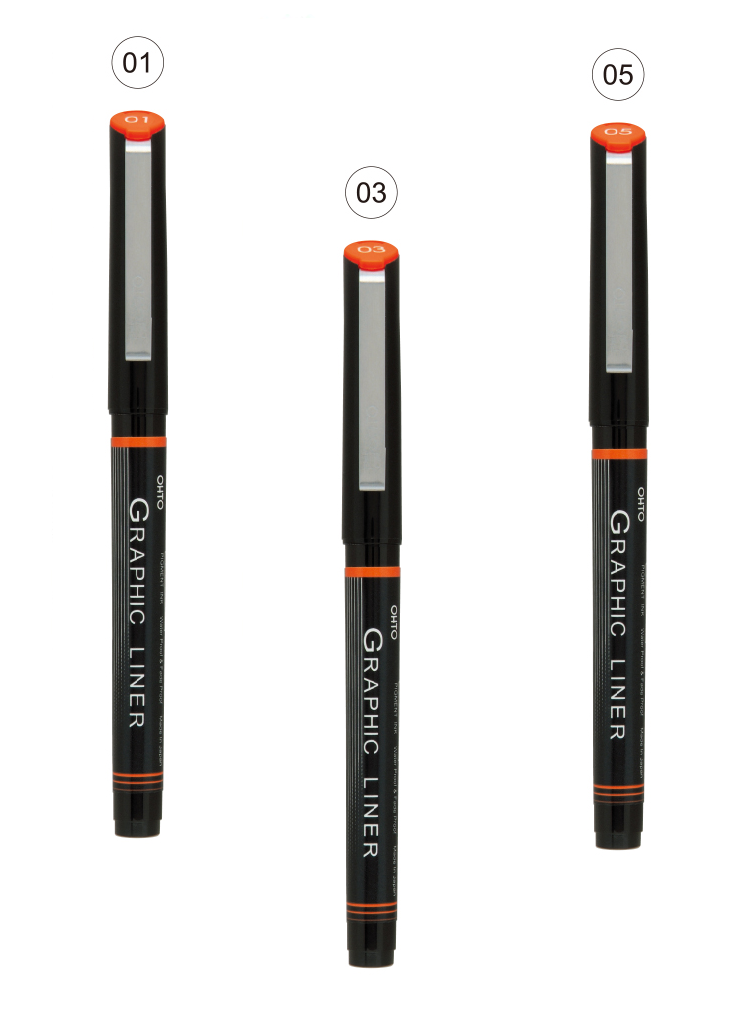 OHTO JAPAN Graphic Liner Needle Point Rollerball Drawing Pen [01-03-05] Pack Of 3.