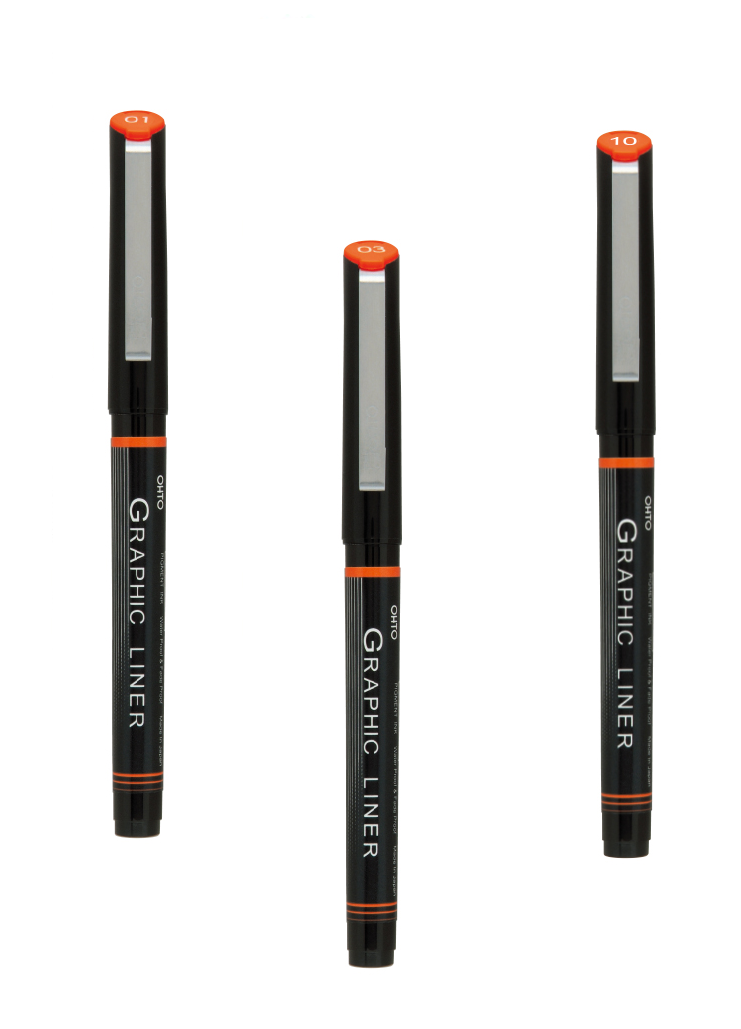 OHTO JAPAN Graphic Liner Needle Point Rollerball Drawing Pen [01-03-10] Pack Of 3.