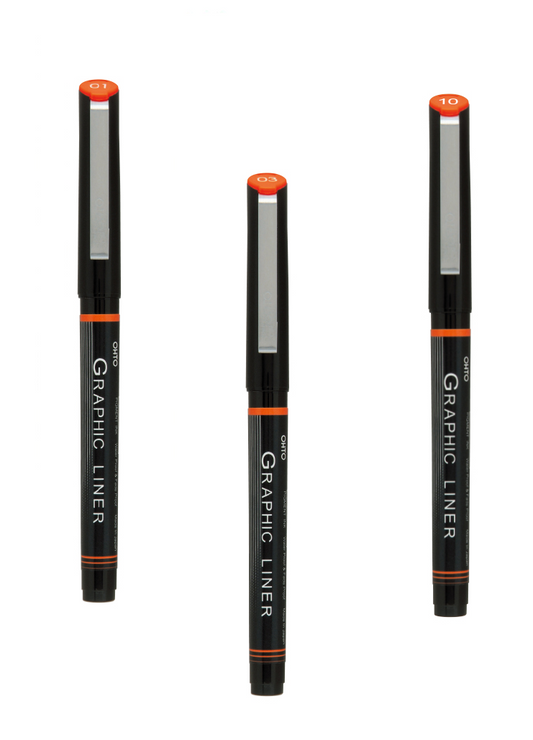 OHTO JAPAN Graphic Liner Needle Point Rollerball Drawing Pen [01-03-10] Pack Of 3.