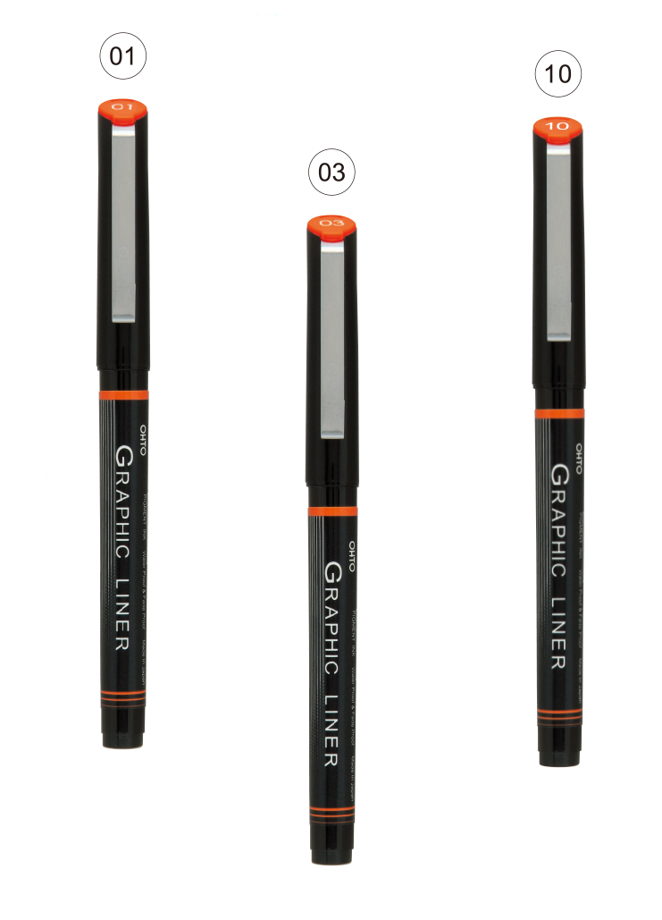 OHTO JAPAN Graphic Liner Needle Point Rollerball Drawing Pen [01-03-10] Pack Of 3.