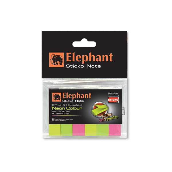 Elephant Sticky Note Marker Page Marker NEON 3 Colours Mini Text Highlighter Strips  Tab Rectangle Flags Fluorescent Sticky Note for Marking,Office & Household and much more.(MADE IN THAILAND)