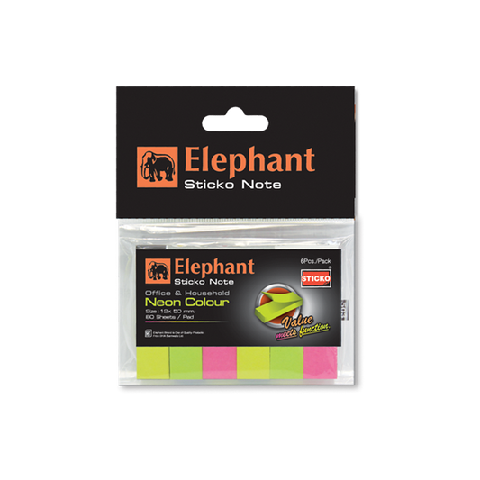 Elephant Sticky Note Marker Page Marker NEON 3 Colours Mini Text Highlighter Strips  Tab Rectangle Flags Fluorescent Sticky Note for Marking,Office & Household and much more.(MADE IN THAILAND)