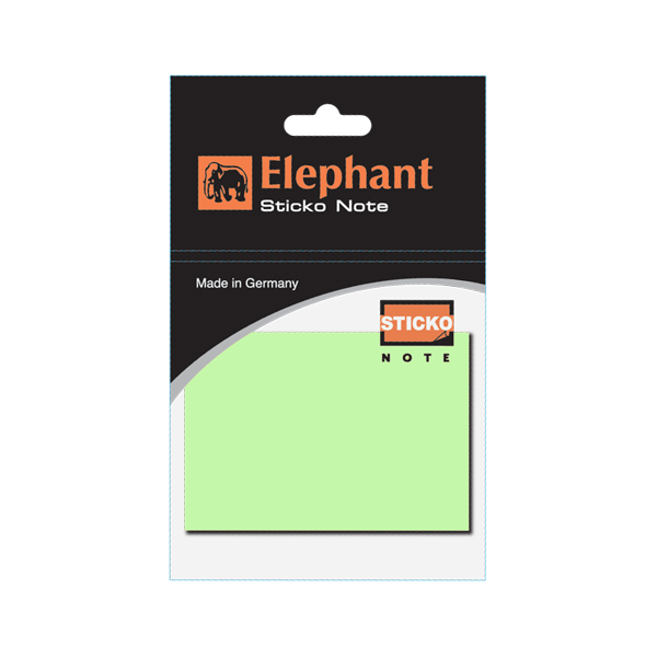 Elephant Sticky Note STD 3X3 Pastel Green Color, Self -Stick Notes 100 Sheet/Pad (PACK OF 1),Colors Stickers , Made in Germany