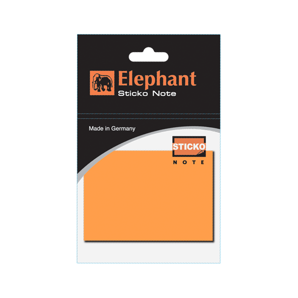 Elephant Sticky Note STD 3X3 Neon Orange Color, Self -Stick Notes 100 Sheet/Pad (PACK OF 1),Colors Stickers , Made in GermanyElephant
