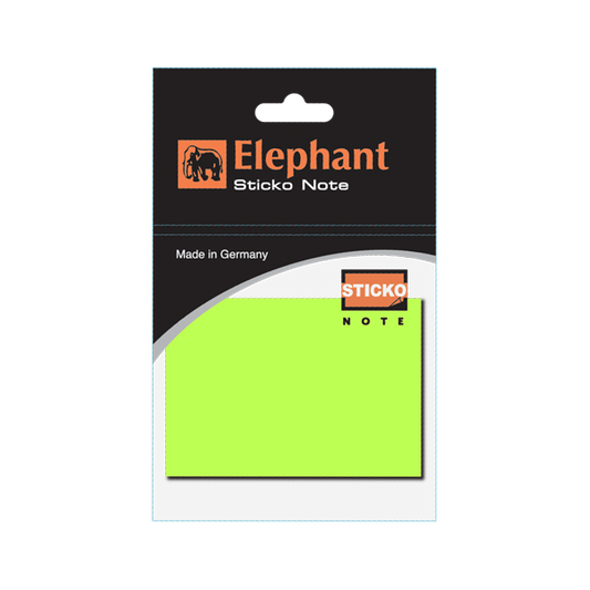 Elephant Sticky Note STD 3X3 Neon Green Color, Self -Stick Notes 100 Sheet/Pad (PACK OF 1),Colors Stickers , Made in Germany