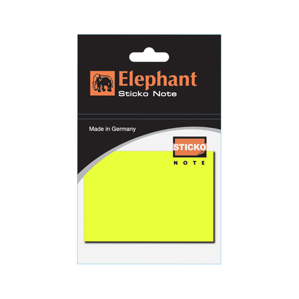 Elephant Sticky Note STD 3X3 Neon Yellow Color, Self -Stick Notes 100 Sheet/Pad (PACK OF 1),Colors Stickers , Made in Germany