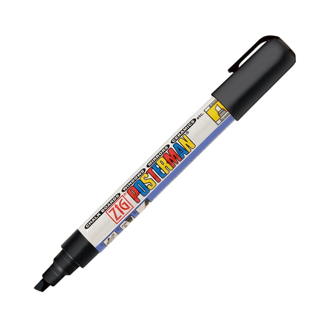Gently Used [Zig Posterman Waterproof Chalk Marker (PMA-50/010/BLACK) 6mm Chisel Tip] – Value Deal , Fully Functional , Tested & Working .