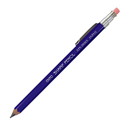 OHTO Mechanical Wooden mini sharp pencil with eraser and clip Lead: 0.5mm APS-350-BLUE Color Body Recommended Uses For Product Drawing Sketching Graphic Outlining Writing & Much More Made in Japan