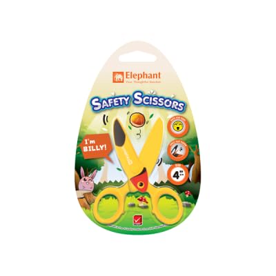Elephant Hornbill Cute Animal Safety Scissor for Kids – Child-Friendly Paper Cutting Scissors with Rounded Safe Blades, Lightweight Plastic Body, Easy Grip Handles, Ideal for School, Craft