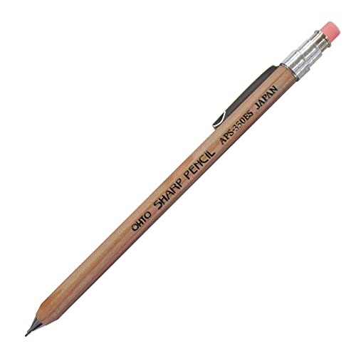 OHTO Mechanical Wooden mini sharp pencil with eraser and clip Lead: 0.5mm APS-350-Netural Color Body Recommended Uses For Product Drawing Sketching Graphic Outlining Writing & Much More Made in Japan