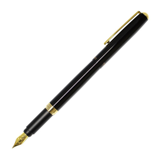 OHTO FF02 Gold Parts Fountain Pen, Schmidt Iridium Gold-Plated Nib, Aluminium Barrel with Gold-Plated Brass, Black Finish, Includes FCR-6 Black Ink Cartridge, FF02-GBK