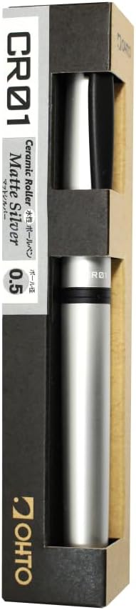 OHTO CR01 Ceramic Rollerball Pen, 0.7mm, Thick Aluminum Barrel with Brass Components, Matte Silver, Water-Based Blue Ink