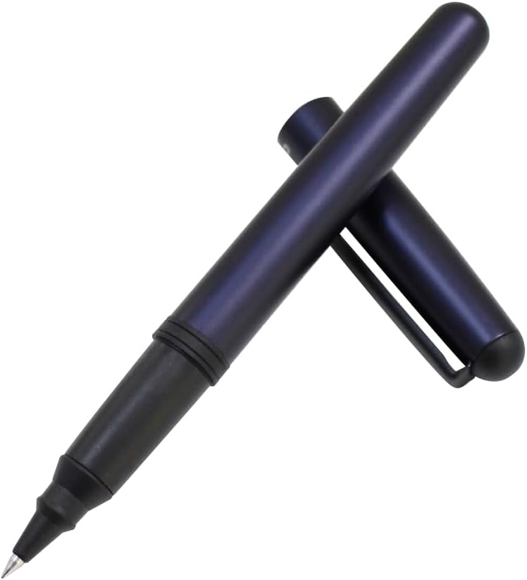 OHTO CR01 Ceramic Roller Ballpoint Pen, 0.7mm Fine Point, Thick Aluminum Barrel with Brass Components, Matte Blue, Water-Based Blue Ink