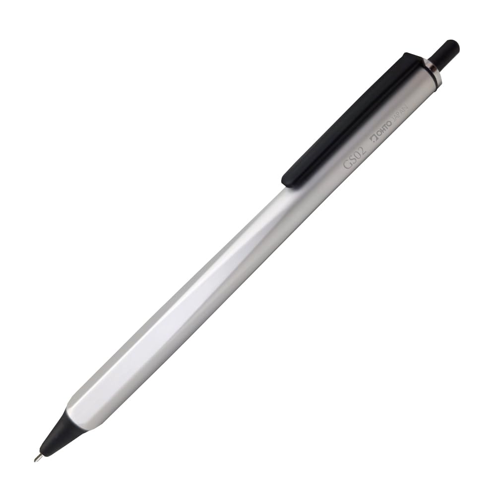 OHTO GS02 Silver Matte Roller Gel Pen – Metal Design Aluminum Barrel | 0.5mm Fine Tip with Black Ink, Quick-Dry Ceramic Roller Ink | Refillable Pen for Office, Journaling, Writing | Made in Japan
