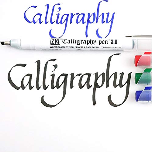 Zig Kuretake Calligraphy Pen 3.0 Oblique Tip Red,Blue,Green 3 Color Set,For Italic and Gothic Calligraphy Beginners, Odourless, Xylene Free, Professional quality