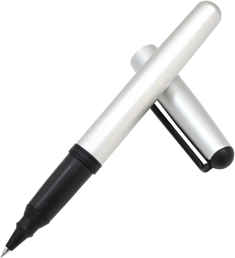 OHTO CR01 Ceramic Rollerball Pen, 0.7mm, Thick Aluminum Barrel with Brass Components, Matte Silver, Water-Based Blue Ink