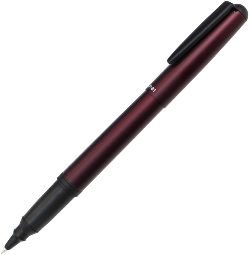 OHTO CR01 Ceramic Roller Ballpoint Pen, 0.7mm Fine Point, Thick Aluminum Barrel with Brass Components, Matte Wine Red Finish, Water-Based Blue Ink