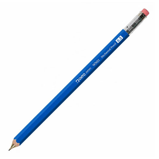 OHTO WN01 Wooden Mechanical Pencil 0.5mm Blue, Japanese Hexagonal Wood Barrel, Refillable Lead Pencil with Eraser for Writing, Sketching, Drawing, School & Office