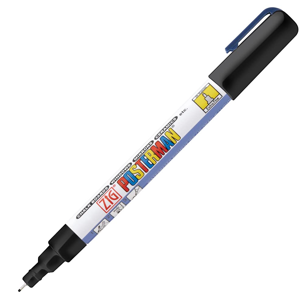 Gently Use [Zig Kuretake Posterman Waterproof Chalk Marker Black 0.5mm Extra Fine Tip AP-Certified Flexible Brush Tip Professional quality Odorless Xylene Free Easy to create narrow and wide lines] – Value Deal , Fully Functional , Tested & Working .