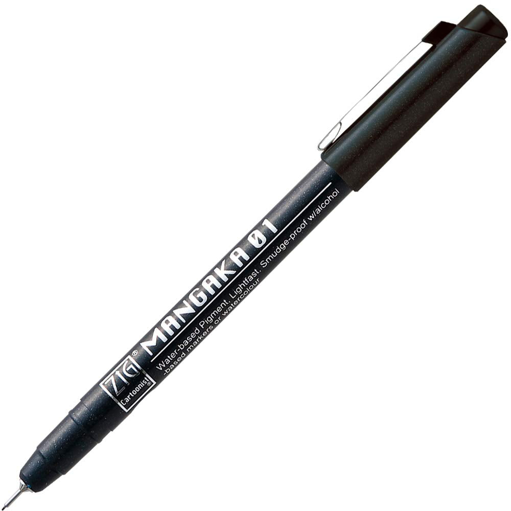 Zig Kuretake CARTOONIST MANGAKA Black 5 set, 005,01,03,05,& fine brush pen for art, illustration, lettering, graphic designers, urban artists, paper crafters, AP-Certificated, Made in Japan