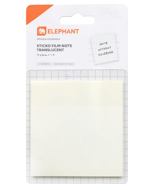 Elephant Transparent Sticky Notes | Translucent Sheets for Office, Study & Documents | Removable & Repositionable | 50 Sheets Pack of 2 | Made in Thailand