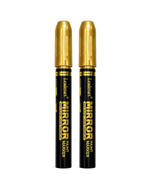 Mirror Paint Marker Gold | Pack of 2 | 4.5mm Bullet Tip | High Gloss Liquid Chromium Metallic Paint Marker | Waterproof for Metal, Glass, Ceramic, Plastic & DIY Crafts. Made in Malaysia