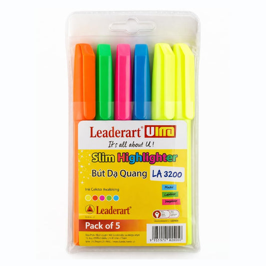 Leaderart Unid Highlighter Set of 6 Vibrant Fluorescent Colors, Chisel Tip, Long -lasting Ink, Ideal for Notes, Journaling & Study Use.Perfect for School, Office etc. Made in Malaysia