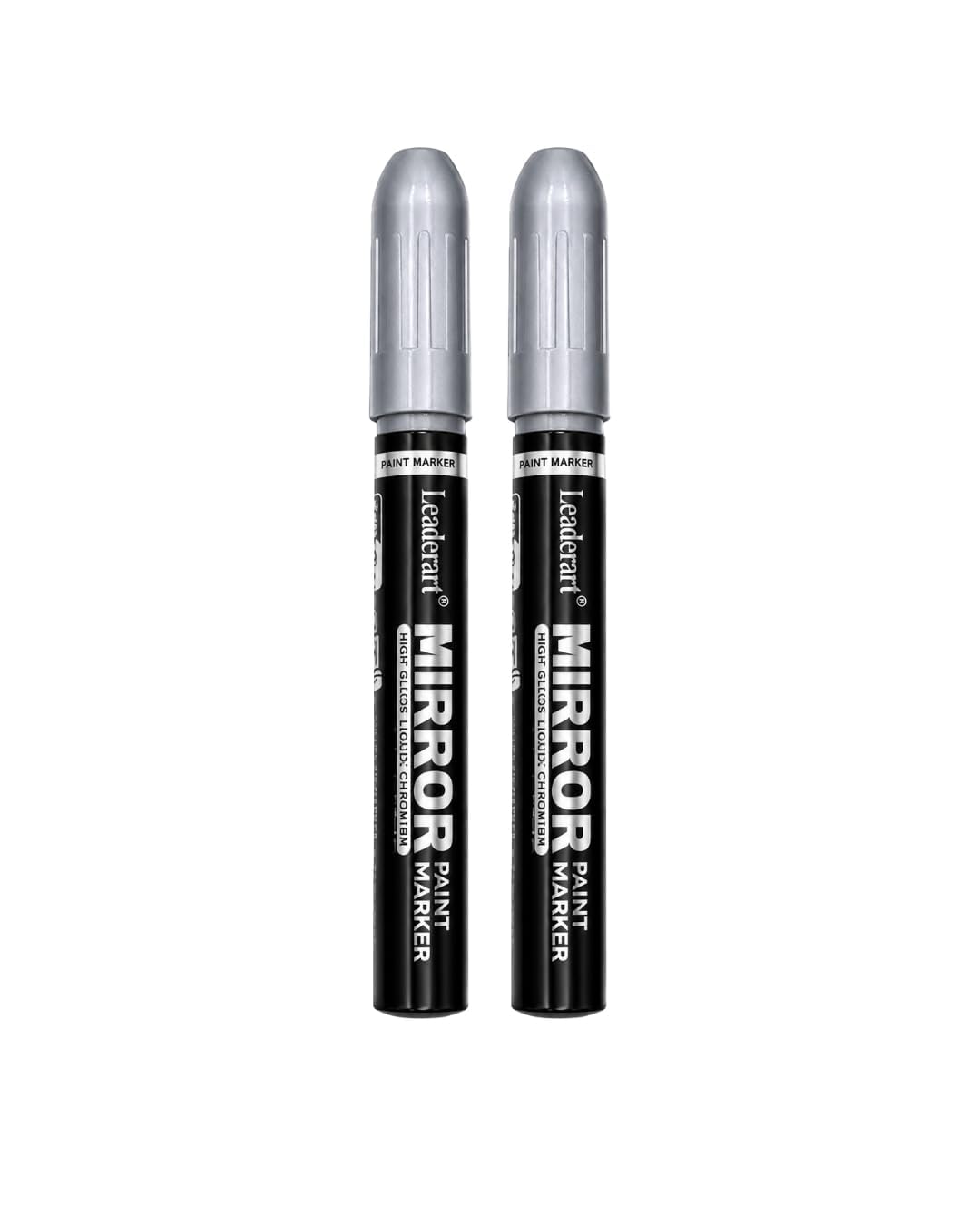 Mirror Paint Marker Silver | Pack of 2 | 4.5mm Bullet Tip | High Gloss Liquid Chrome Metallic Paint Marker | Waterproof for Metal, Glass, Ceramic, Plastic & DIY Crafts .Made in Malaysia Brand: Leaderart