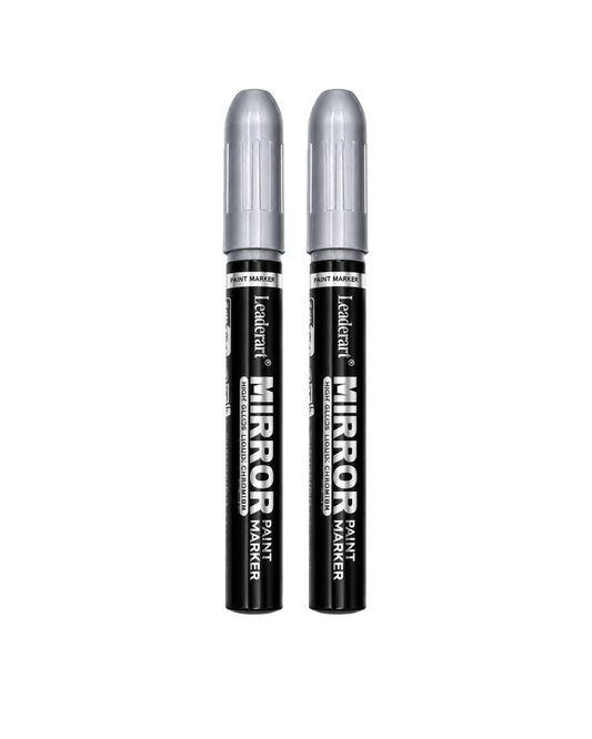 Mirror Paint Marker Silver | Pack of 2 | 4.5mm Bullet Tip | High Gloss Liquid Chrome Metallic Paint Marker | Waterproof for Metal, Glass, Ceramic, Plastic & DIY Crafts .Made in Malaysia Brand: Leaderart