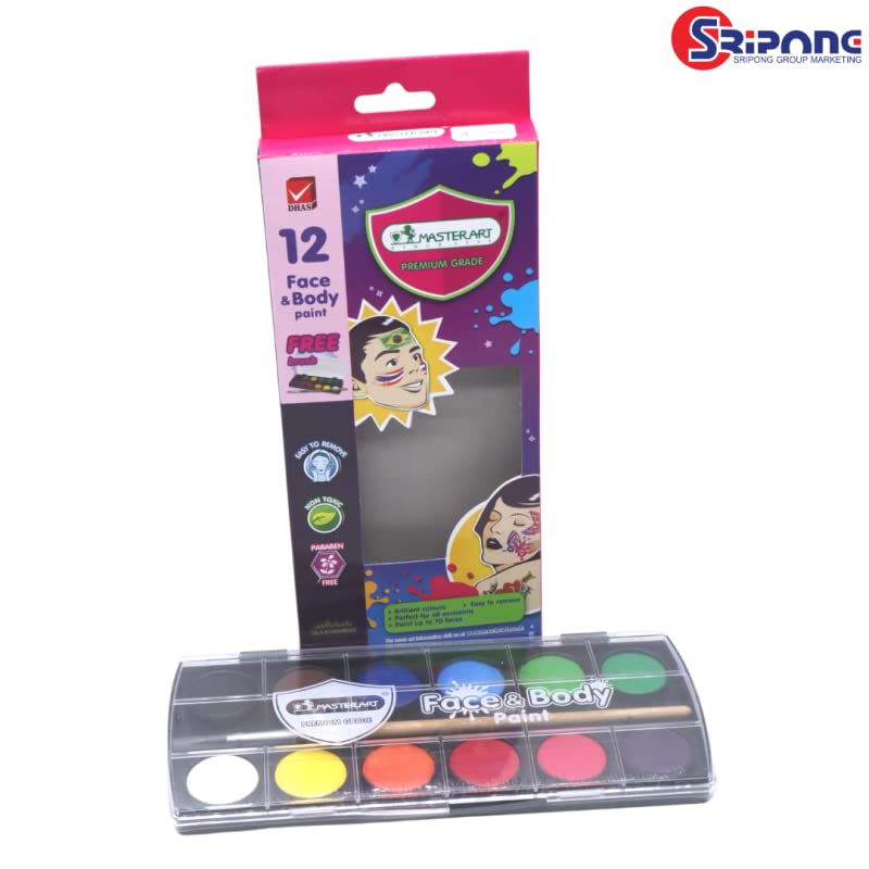 MasterArt Face & Body Paint 12 Colours set bright colors.MADE IN THAILAND