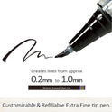 Zig Letter Pen COCOIRO, Fog Gray Body with Black Ink Refill Set, Flexible Extra Fine Brush Tip, Refillable marking Pen for Calligraphy, Hand Lettering, Made in Japan