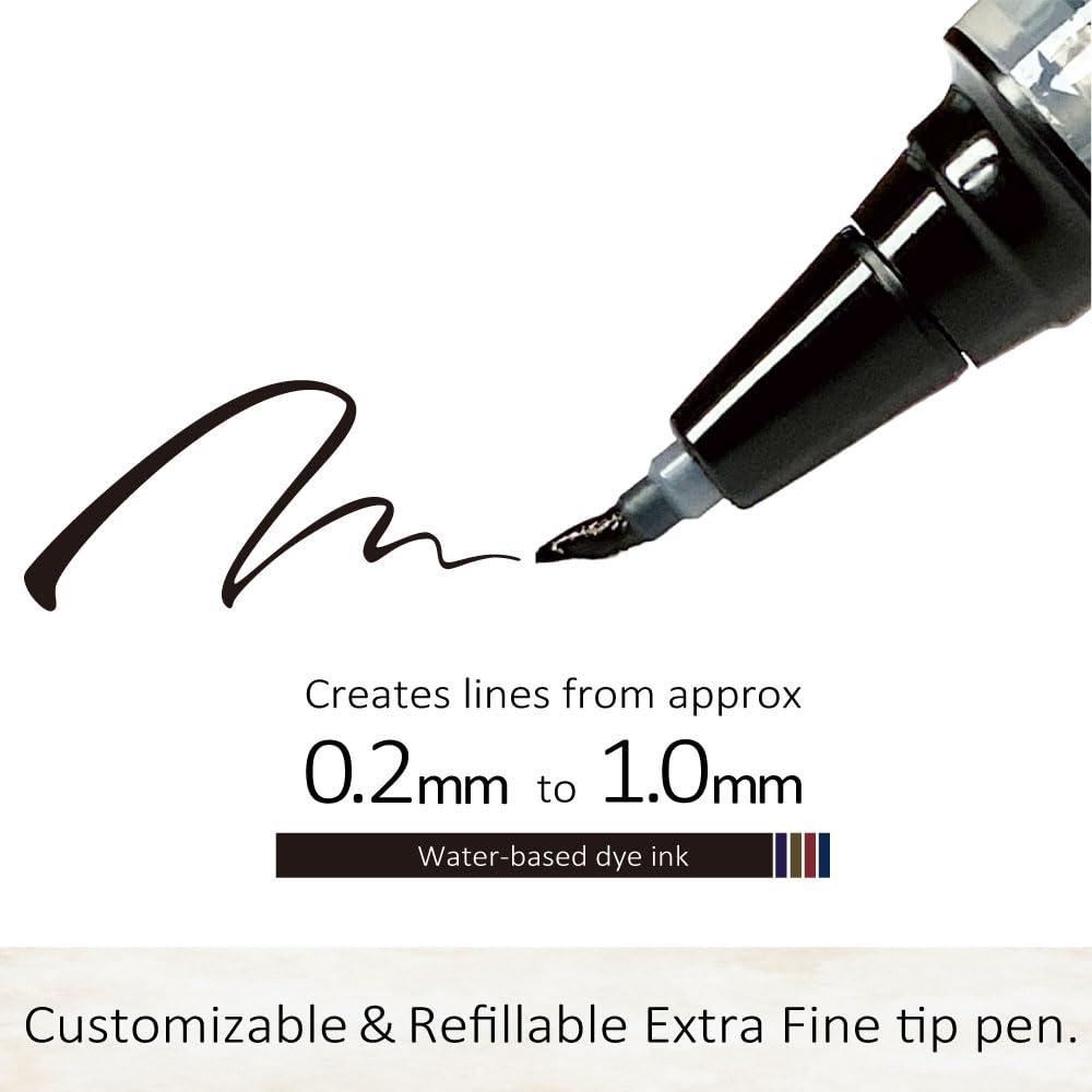 Zig Letter Pen COCOIRO, Fog Gray Body with Black Ink Refill Set, Flexible Extra Fine Brush Tip, Refillable marking Pen for Calligraphy, Hand Lettering, Made in Japan