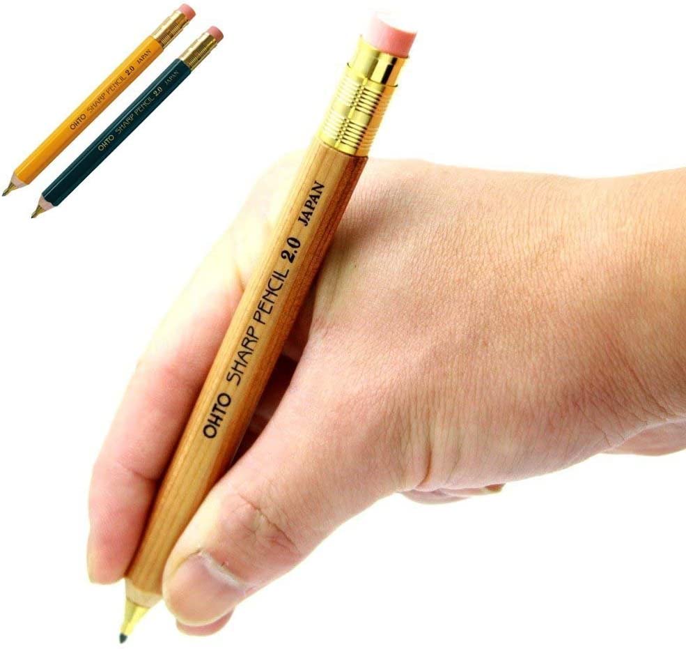OHTO Mechanical Pencil Wood Sharp with Eraser 2.0, 2.0mm, (APS-680E) Made in Japan (Natural)