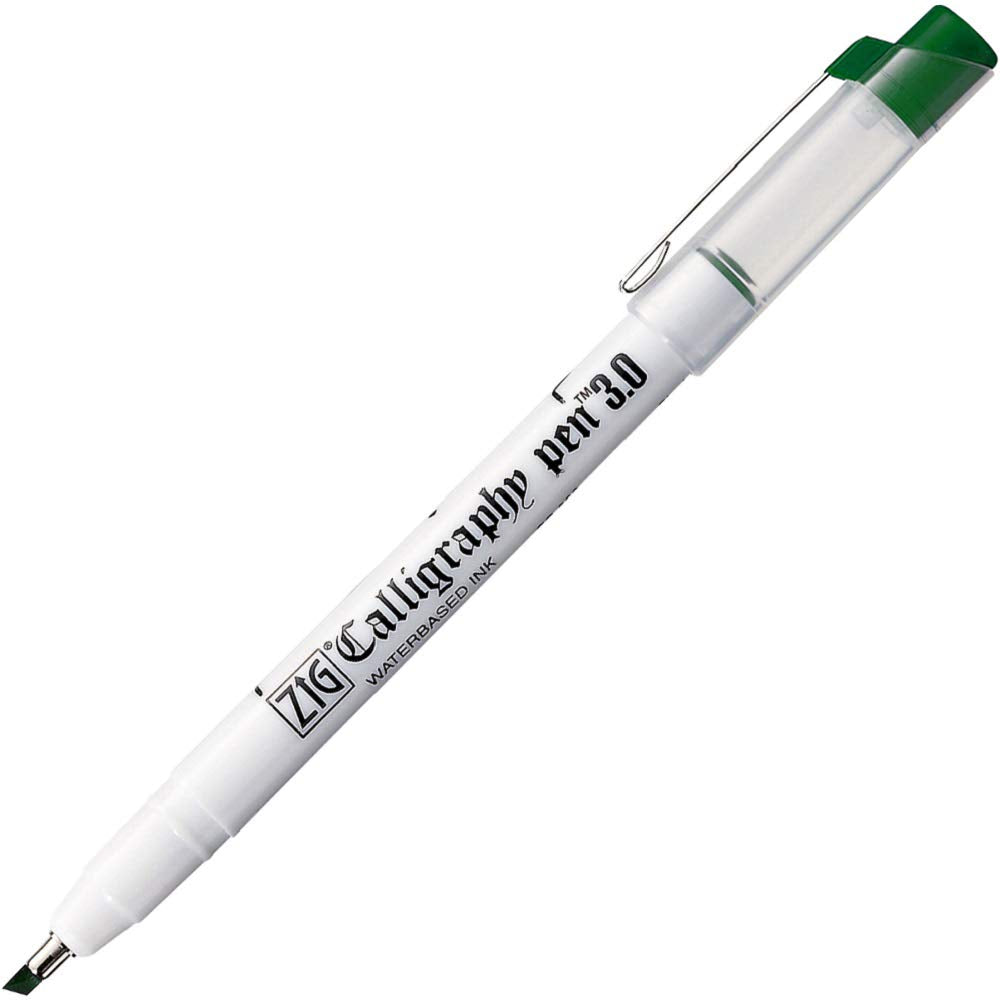 ZIG KURETAKE CALLIGRAPHY PEN [PC-300] 3.0 Oblique Tip (PACK OF 2) GREEN Color.