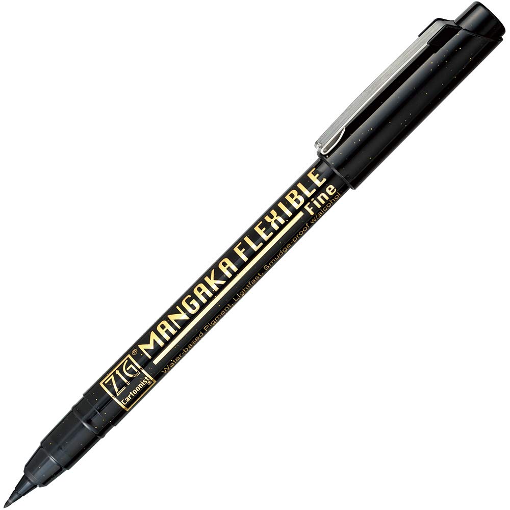 Zig Kuretake CARTOONIST MANGAKA Black 5 set, 005,01,03,05,& fine brush pen for art, illustration, lettering, graphic designers, urban artists, paper crafters, AP-Certificated, Made in Japan