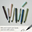 Zig Letter Pen COCOIRO, Fog Gray Body with Black Ink Refill Set, Flexible Extra Fine Brush Tip, Refillable marking Pen for Calligraphy, Hand Lettering, Made in Japan