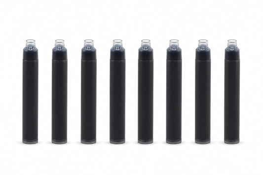MELLO Universal Standard Fountain Pen Ink Cartridges – Black Ink | Pack of 8 | Fountain Pen Ink Refill | Smooth Writing Ink Cartridges for Journal, School & Office Use | Standard International Size Brand: Generic.