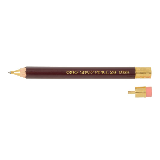 OHTO Mechanical Pencil Wood Sharp with Eraser 2.0, 2.0mm, (APS-680E) Made in Japan (Wine Red)