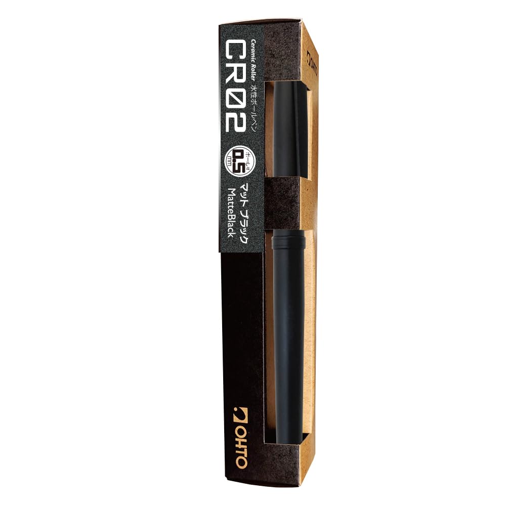 OHTO CR02 Ceramic Rollerball Pen, 0.7mm Fine Point Body Color Matte Black Refillable Water-Based Blue Ink CR02-05-MBK Luxury Pens Fine Point Smooth Writing for Journaling Fancy Pen Made in Japan