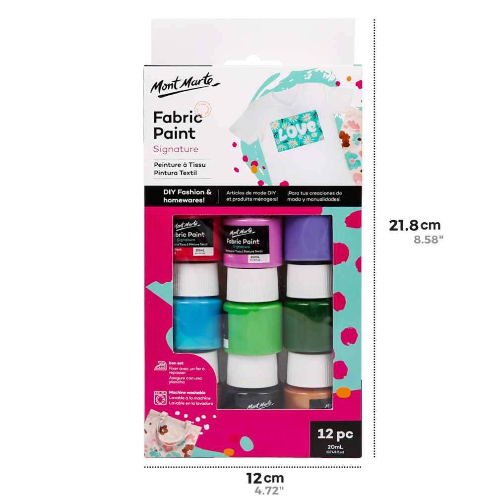 Mont Marte Fabric Paint Set 12Pc X 20Ml, Assorted