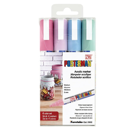 Zig Posterman Waterproof Chalk Marker PMA-30/4VC 4 PASTEL COLOR SET 2mm Medium Tip Made In Japan