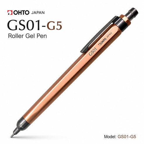 OHTO GS01 Premium Aluminum Gel Pen 0.5mm Needle Tip Black Ink, Quick Dry Smooth Writing Pen, Metal Body with Brass Clip, Executive Office Pen for Journaling, Notes & Everyday Writing, Black