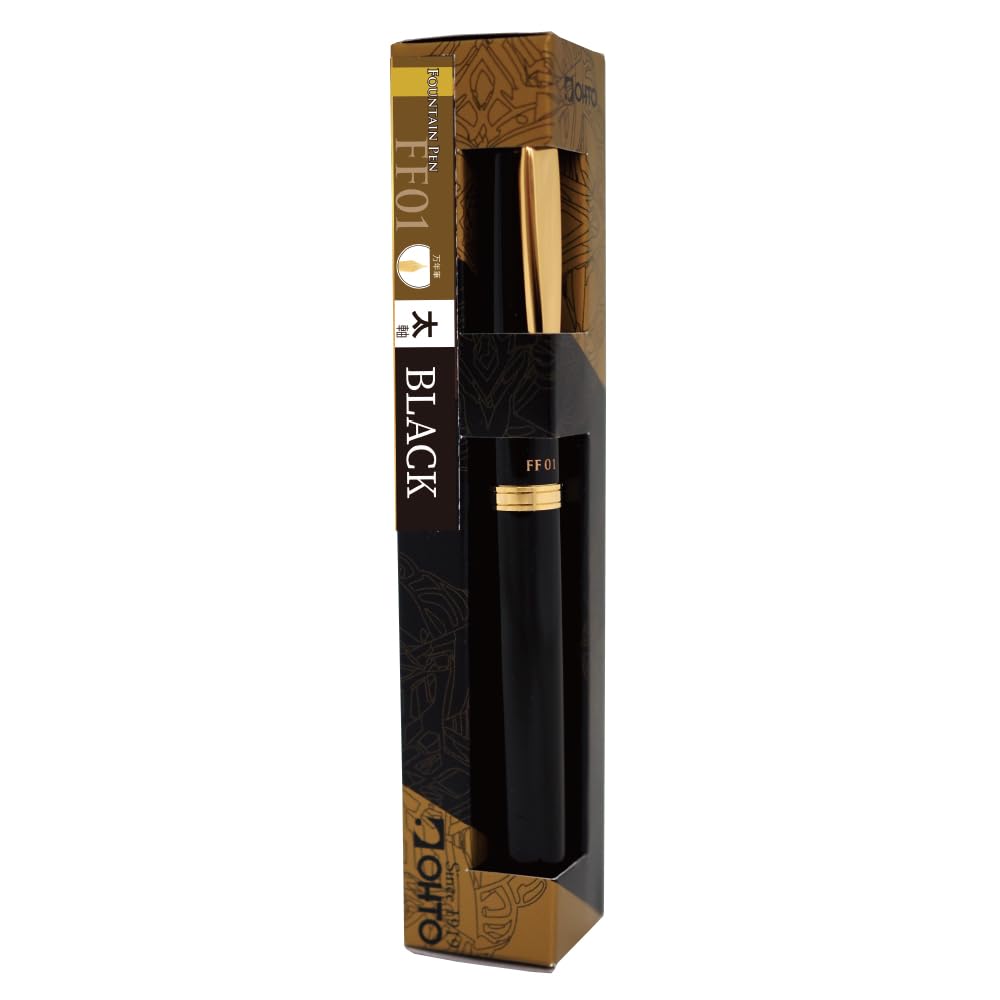 OHTO FF01 Black Fountain Pen – Elegant Lacquer Finish, Gold Accents, Smooth Writing with German Schmidt Nib, Durable Metal Body, Ideal for Office use or Gifts. AP-Certified Japan