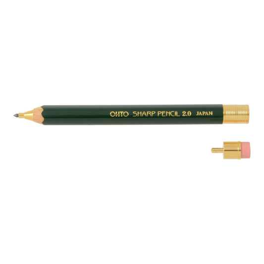 OHTO Mechanical Pencil Wood Sharp with Eraser 2.0, 2.0mm, (APS-680E) Made in Japan (Green)
