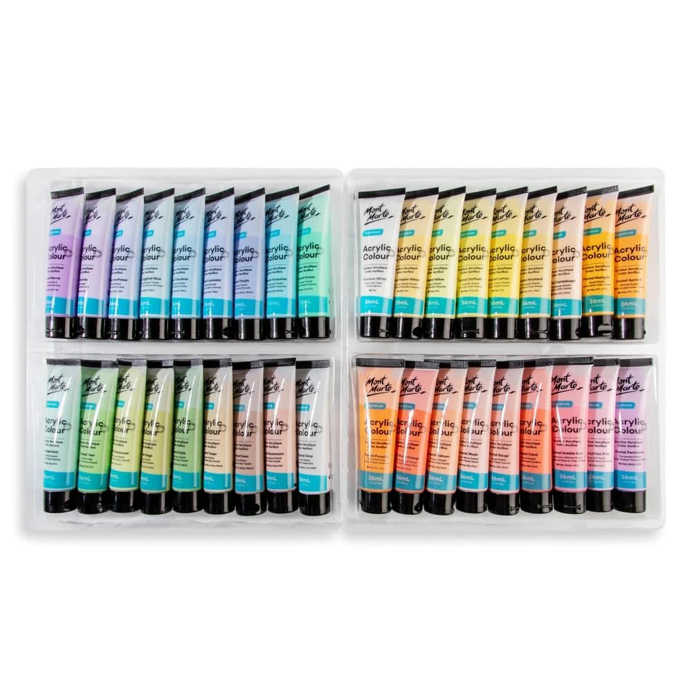 Mont Marte Acrylic Colour Pastel Paint Set Signature 36Pc X 36Ml (1.2 US Fl.Oz), Assorted