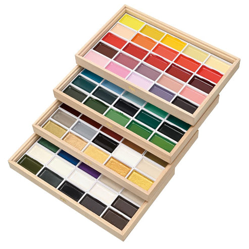 Kuretake GANSAI TAMBI 100-Color Set – Professional Gouache Watercolor Paints in Elegant Wooden Box, AP-Certified, Ideal for Artists, Crafters, and Creative Projects. Made in Japan