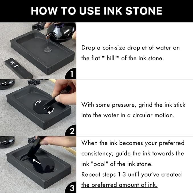 Kuretake Natural Ink Stone SEIRAN for Calligraphy Ink Stick, Palette, Indian Ink, Lettering Art, Japanese Traditional Calligraphy and Painting, Professional Quality