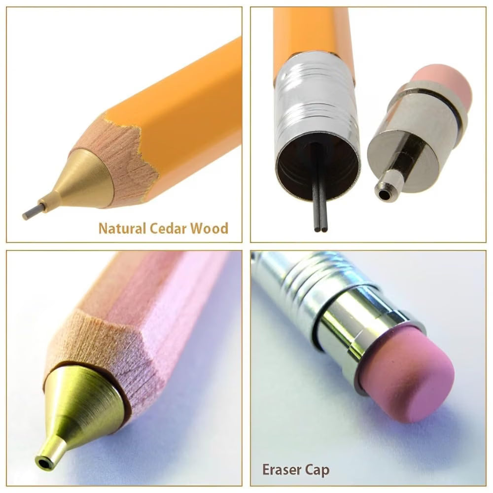 OHTO WN01 Wooden Mechanical Pencil 0.5mm Blue, Japanese Hexagonal Wood Barrel, Refillable Lead Pencil with Eraser for Writing, Sketching, Drawing, School & Office