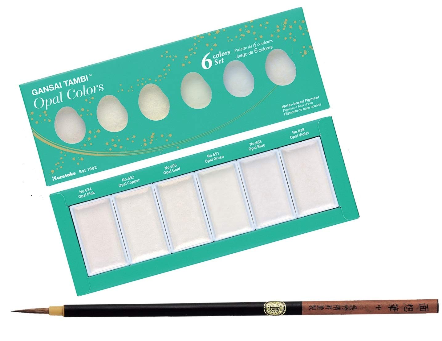 Zig KURETAKE GANSAI TAMBI OPAL COLORS 6 COLORS SET CARTOONIST MENSO BRUSH Medium NATURAL HAIR